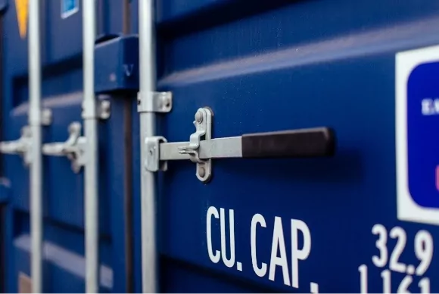 close up container lock blue
