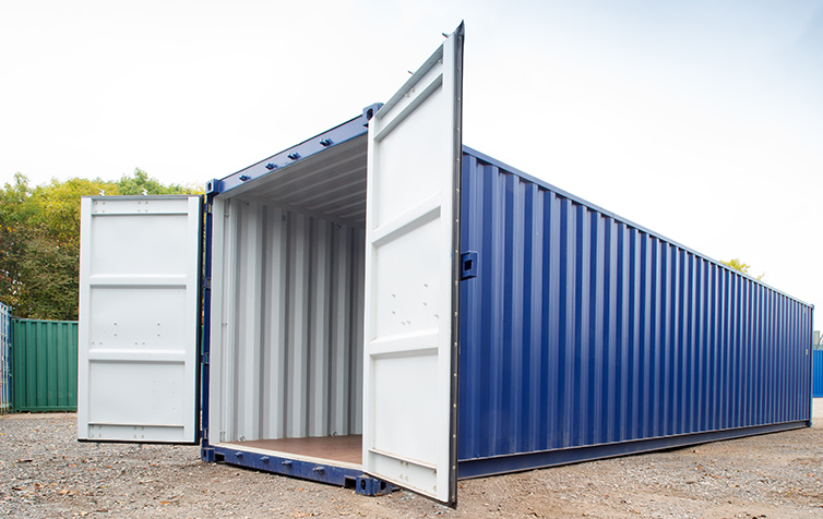 Container with doors open from the side